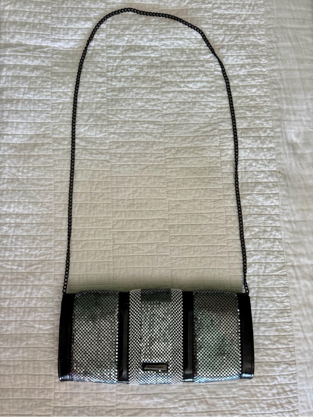 BCBGMaxAzria Silver Sequin Chain Crossbody Clutch